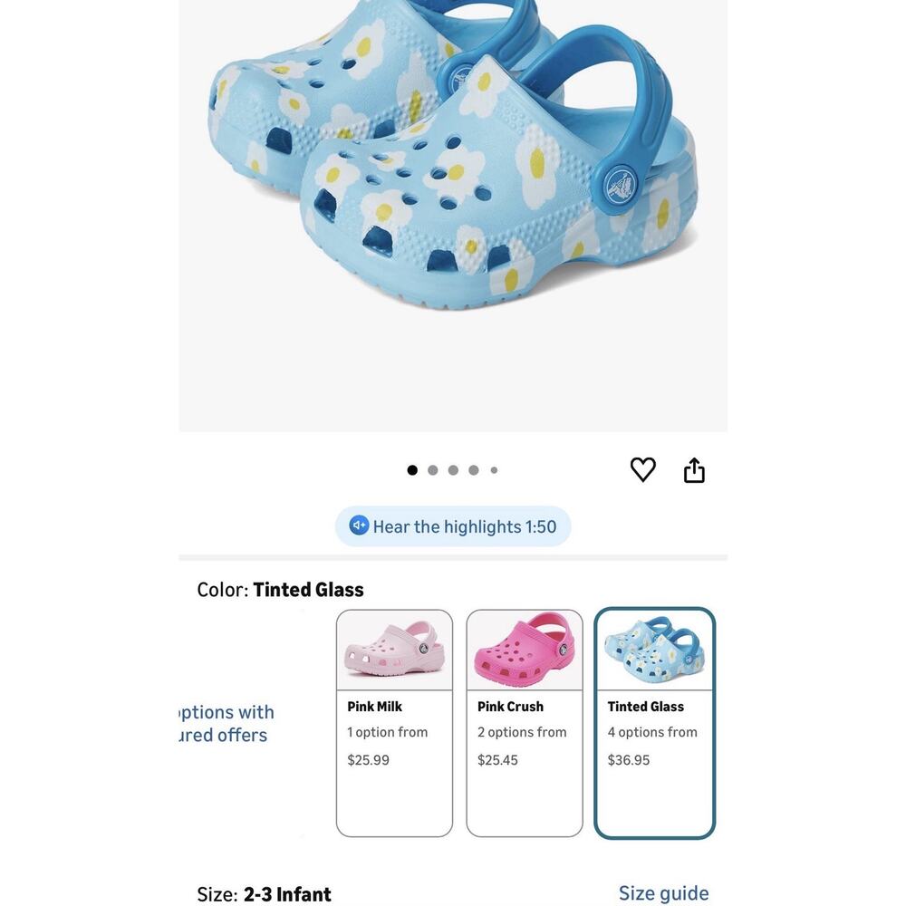 Crocs Classic Daisy Clogs Toddler C2 C3 Blue Tinted Glass Floral Slip On - Picture 8 of 8